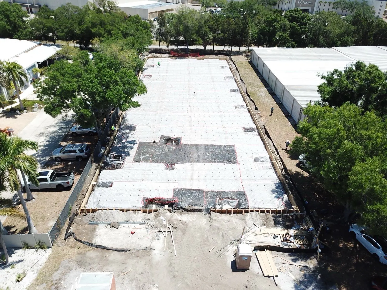Aerial view of the Anvil Auto Vault concrete pour and foundation progress