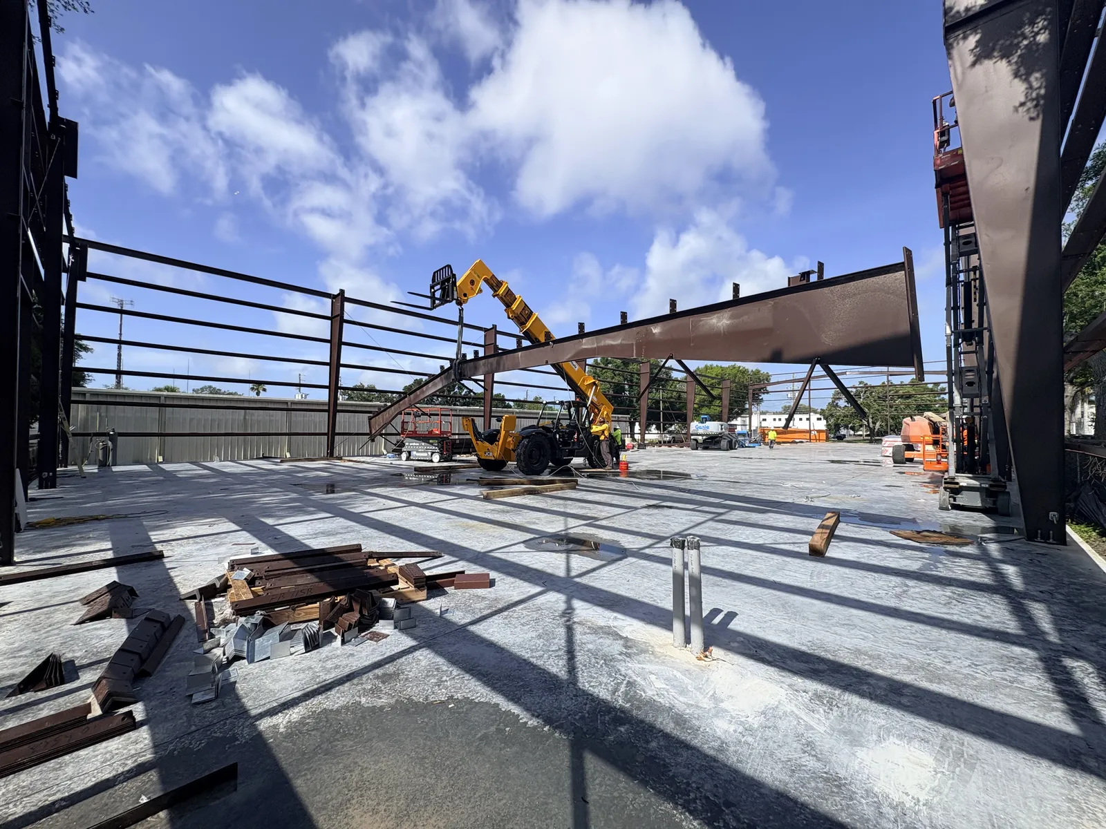 Steel beams and framework being assembled at the Anvil Auto Vault construction site