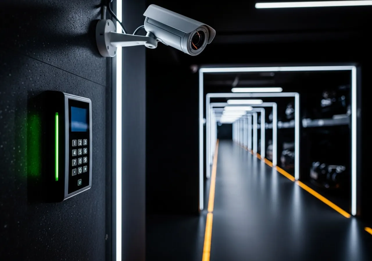 Security keypad and camera system inside storage facility